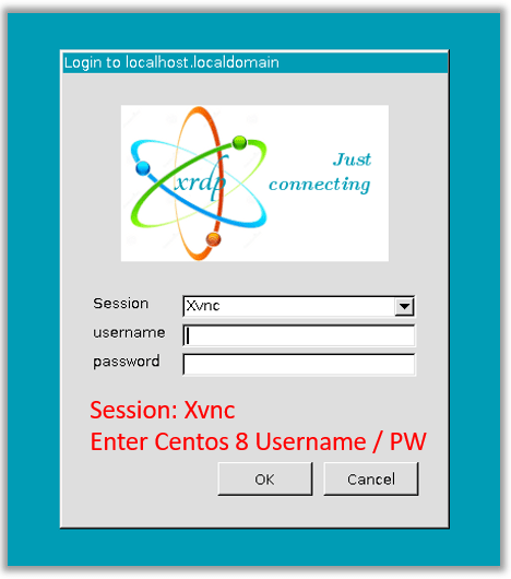 vbox virtual box remote desktop connection xrdp centos8 centos session