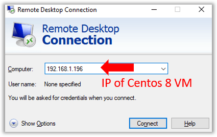 windows remote desktop connection bridged adapter centos 8 vbox virtualbox